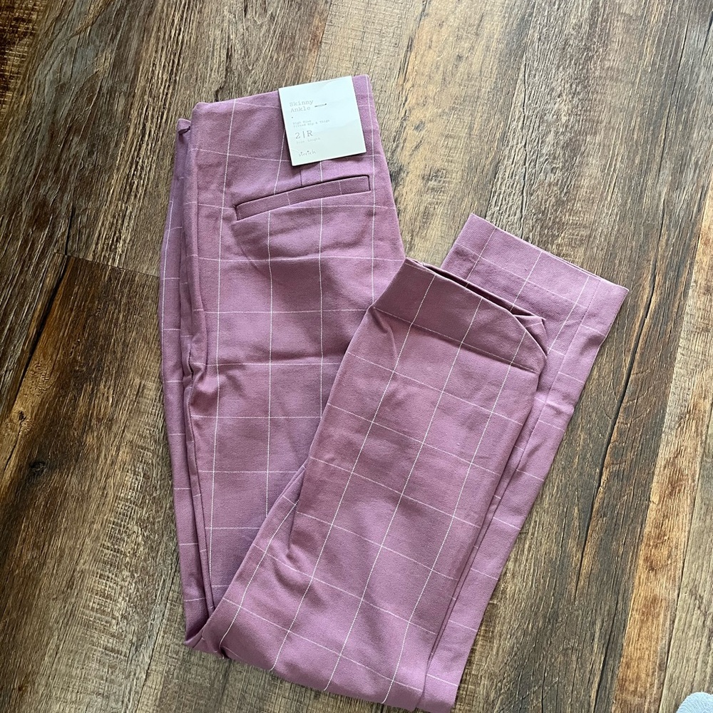 Trouser Ankle Pants in Mauve with White Grid Pattern